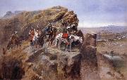 Charles M Russell Indians on a Bluff Surverying General Miles-Troops china oil painting artist